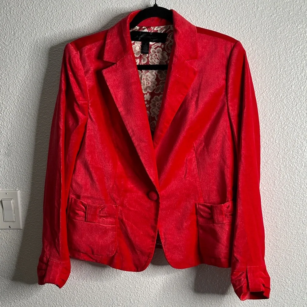 Apostrophe Red velvet Women's Blazer size 14 preppy holiday